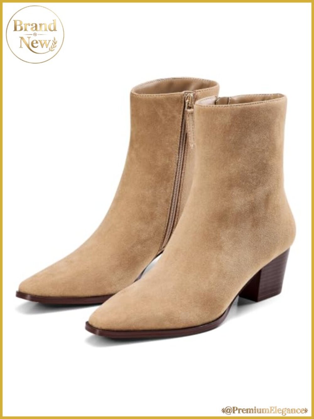 Pointed Snip Toe Ankle Boots Low Chunky Stacked Heel Side Zipper Booties